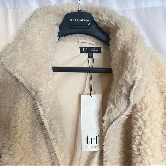 BRAND NEW Zara Fleece Bomber Cream Size Small - Picture 5 of 6